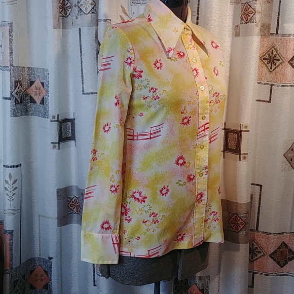 S/M Vintage Lerner Shops Print Blouse - Picture 2 of 8